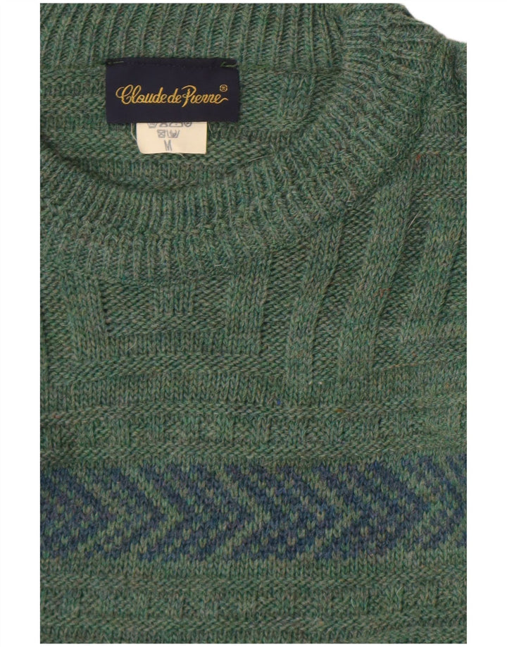 Maglione maglione girocollo da uomo Claude De Pierre Lana geometrica verde medio