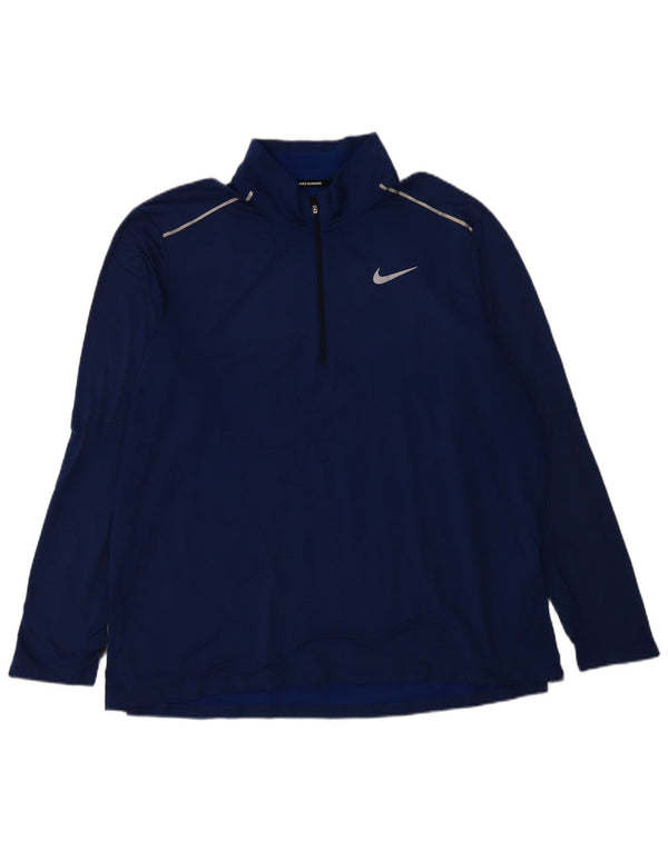 NIKE Top da tuta pullover con zip e collo Dri Fit da uomo 2XL blu poliestere