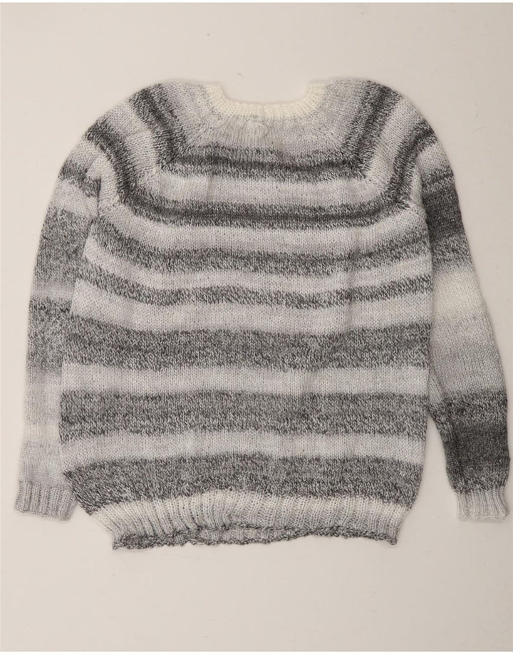 VINTAGE Womens Boat Neck Jumper Sweater UK 12 Medium Grey Striped Vintage Vintage and Second-Hand Vintage from Messina Hembry 