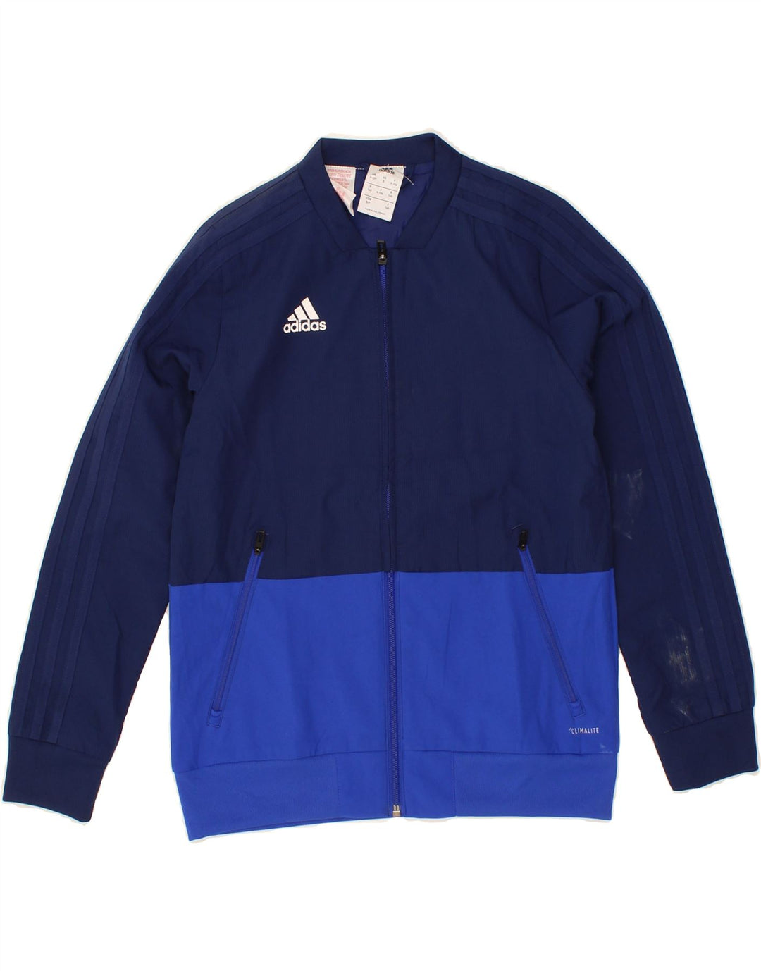 ADIDAS Boys Climalite Tracksuit Top Jacket 9-10 Years Navy Blue Vintage Adidas and Second-Hand Adidas from Messina Hembry 