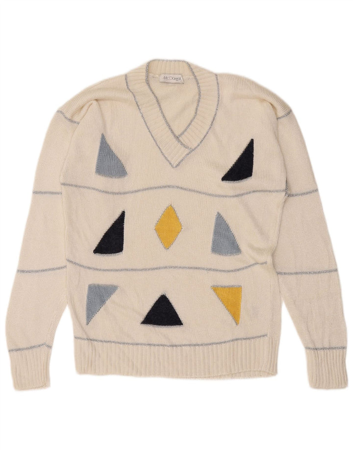 Mc. Maglione da donna con scollo a V Dowell IT 46 Large Viscosa geometrica bianca