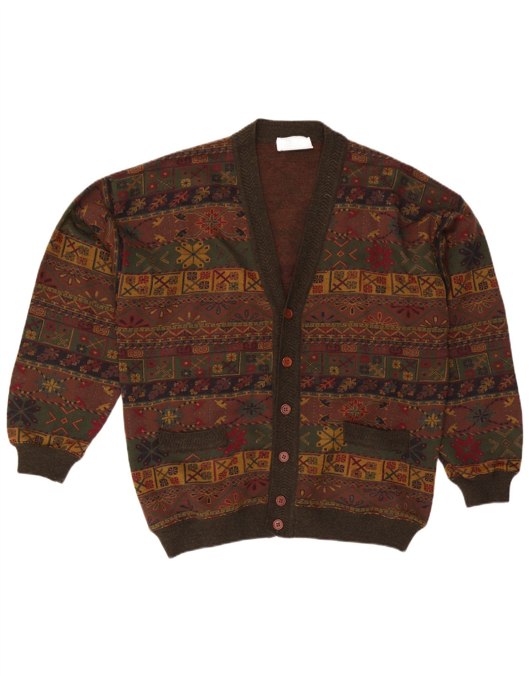 Maglione cardigan da uomo Bluster grande lana Fair Isle color kaki