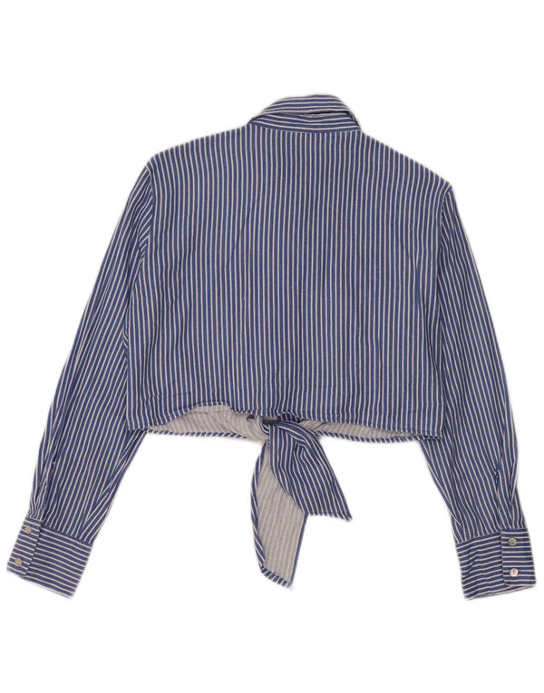 Zara, camicetta corta da donna con allacciatura sul davanti, taglia UK 10, piccola, a righe blu