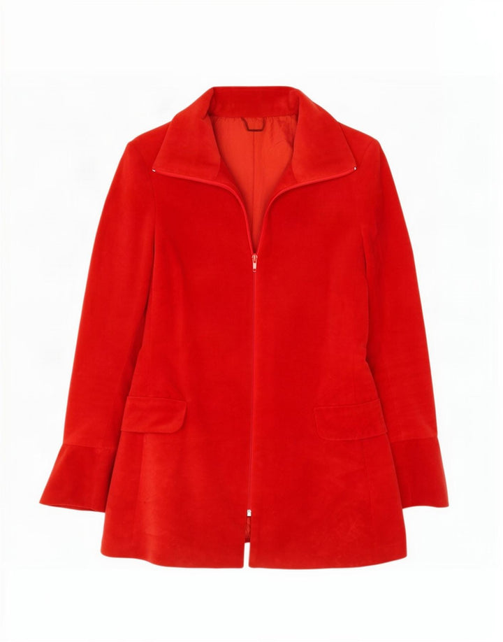 Giacca blazer in velluto con zip intera da donna vintage UK 10 piccola rossa