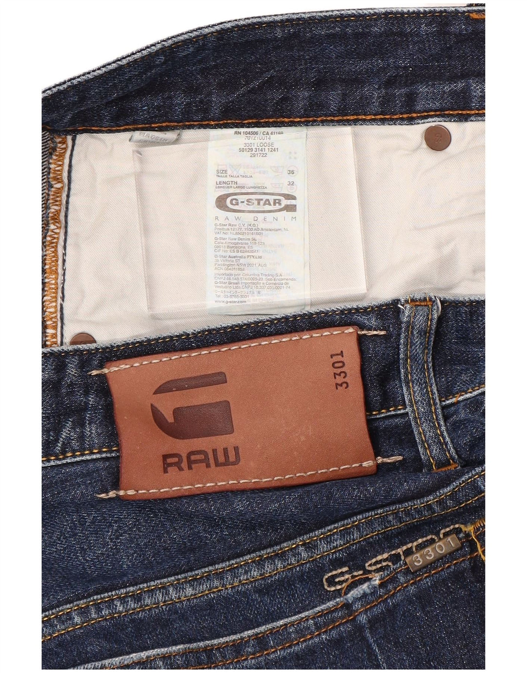 Jeans dritti da uomo G-Star 3301 W36 L32 cotone blu