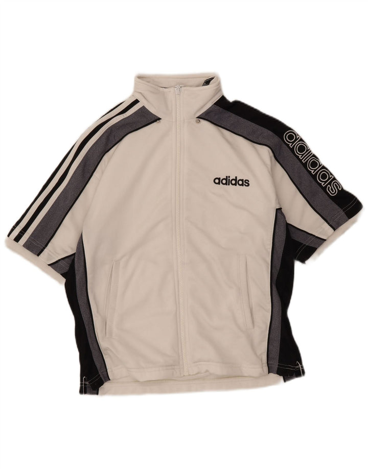 ADIDAS Boys Graphic Tracksuit Top Jacket 13-14 Years White Colourblock