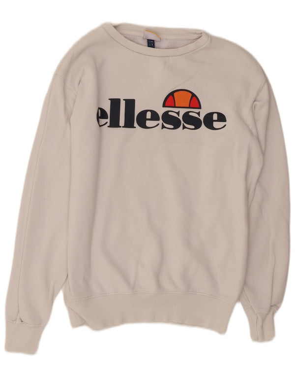 ELLESSE Felpa con grafica oversize da donna UK 8 Small Bianca