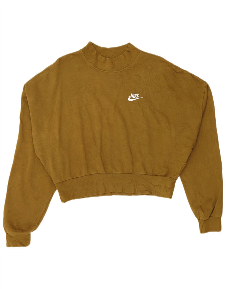 NIKE Felpa corta oversize da donna, maglione UK 14, cotone kaki medio