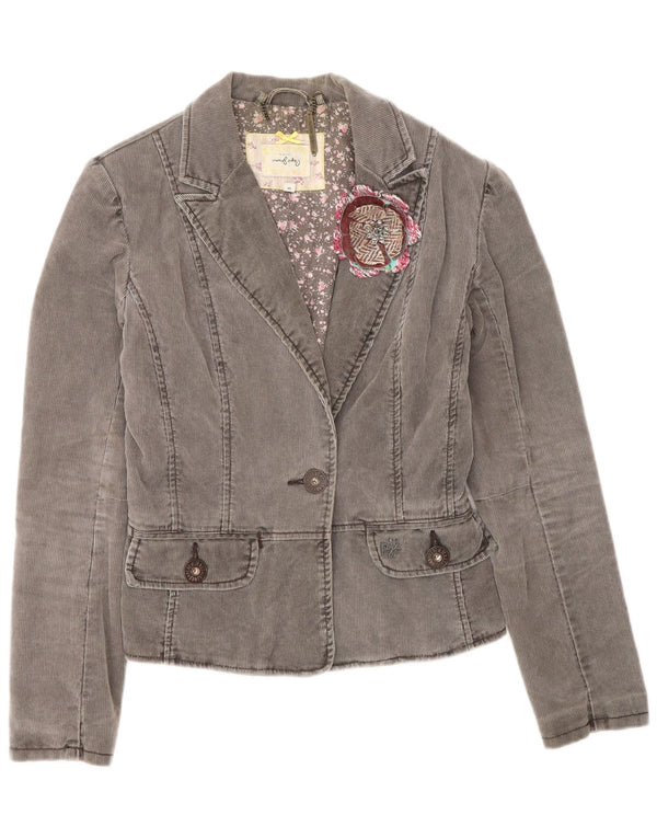 PEPE Jeans Giacca da donna in velluto a coste a 1 bottone UK 10 Piccolo grigio floreale