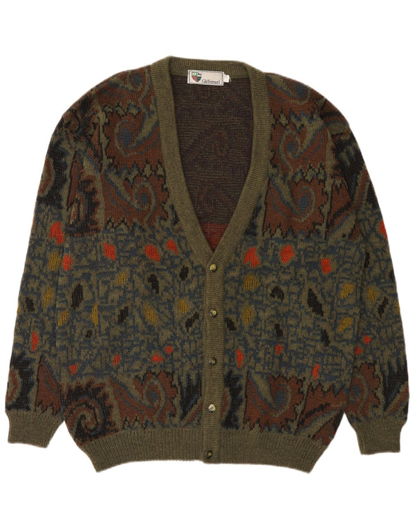 gio ferrari Maglione cardigan da uomo IT 52 Large Green Paisley Wool