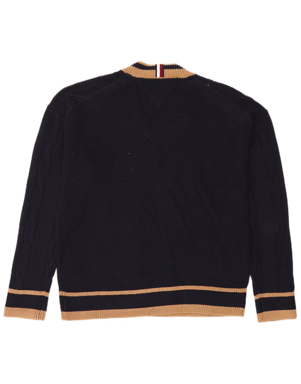 Maglione maglione con scollo a V da uomo Tommy Hilfiger cotone medio a righe blu navy