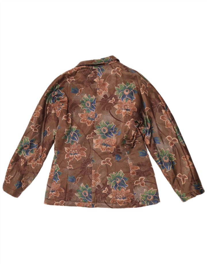 Giacca blazer vintage da donna a 4 bottoni UK 14 marrone medio floreale