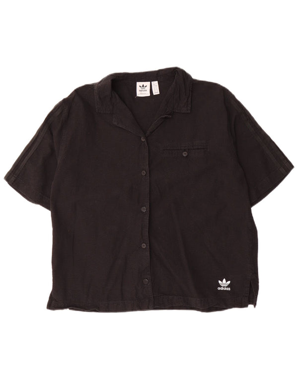 Adidas Womens Oversized Short Sleeve Shirt Blouse UK 8 Small Black Cotton