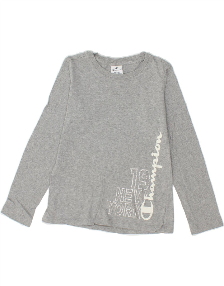 CHAMPION Girls Graphic Top Long Sleeve 11-12 Years Large  Grey Vintage Champion and Second-Hand Champion from Messina Hembry 