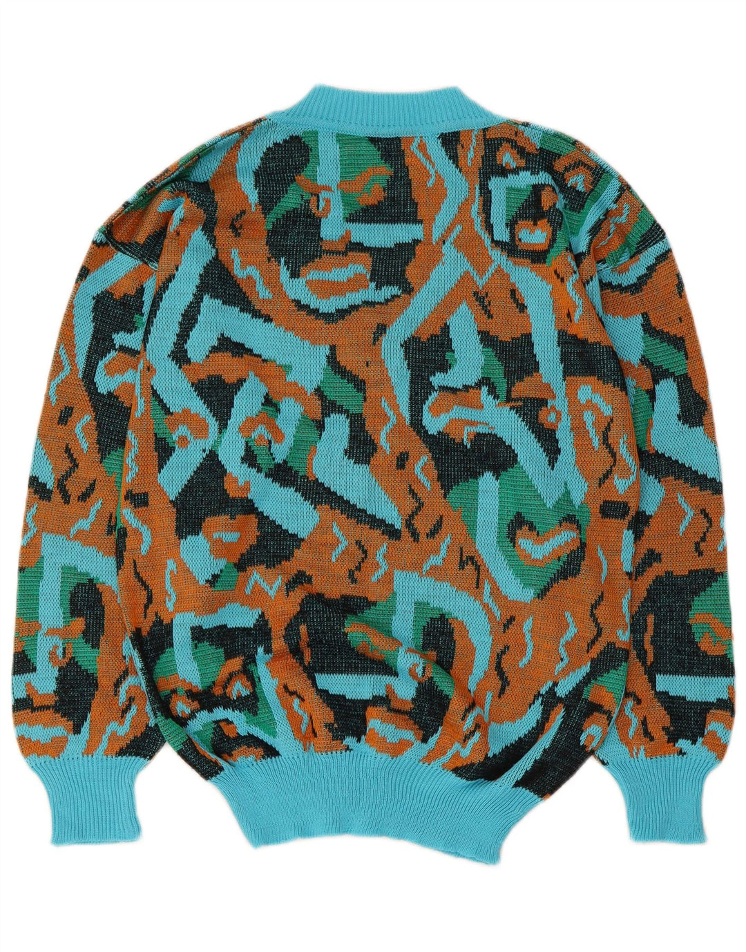 Maglione maglione vintage da donna con scollo a V UK 16 grande multicolore