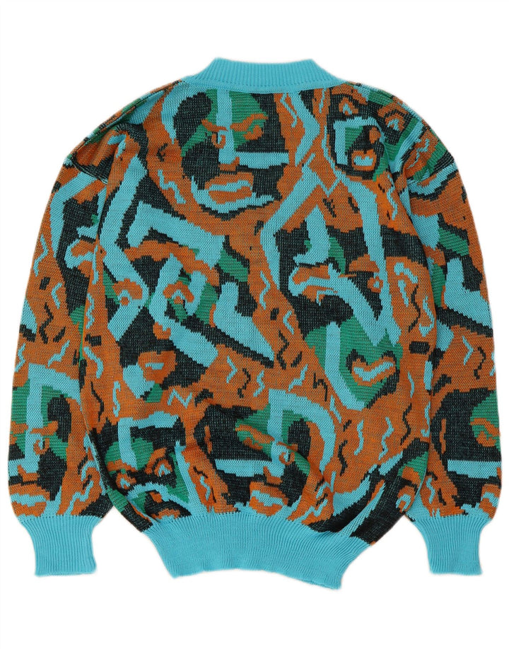 Maglione maglione vintage da donna con scollo a V UK 16 grande multicolore