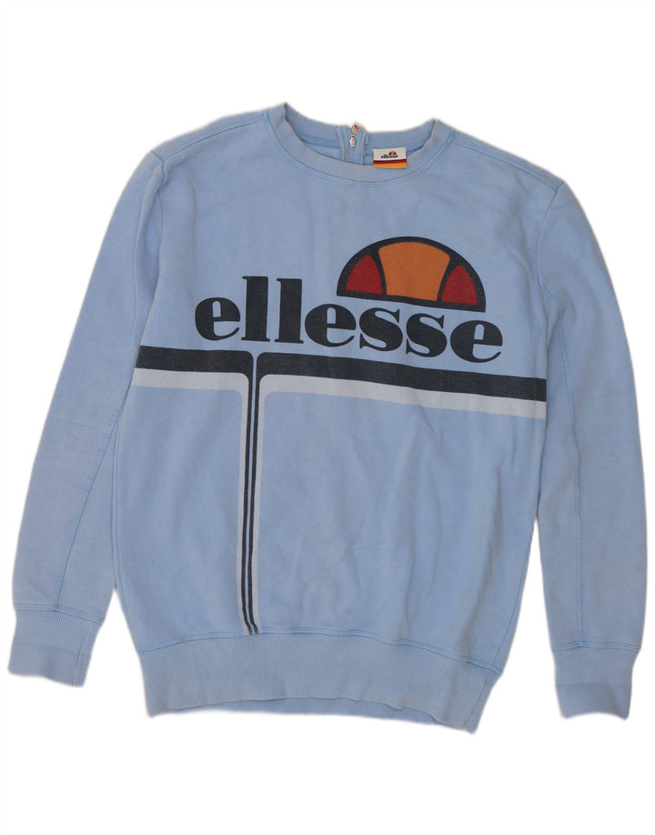 Felpa oversize con grafica da donna Ellesse, maglione UK 10, piccolo cotone blu