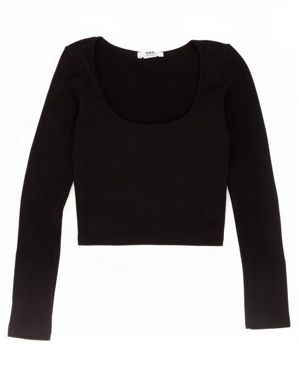 Top corto da donna Zara manica lunga UK 4 XS blu navy