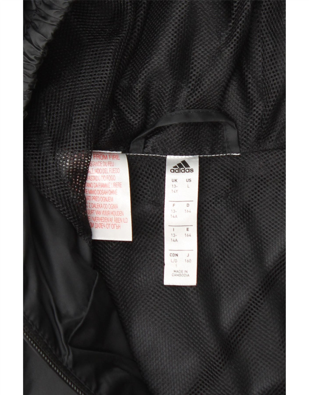 ADIDAS Boys Hooded Rain Jacket 13-14 Years Black Nylon