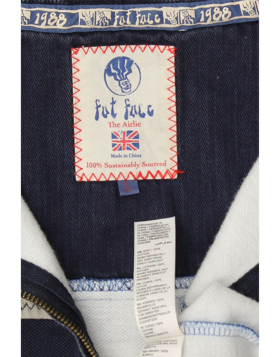 FAT FACE Felpa da uomo con collo con zip, maglione grande, cotone color block blu