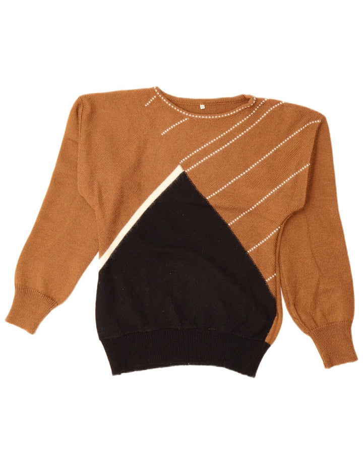 Maglione vintage da donna con scollo a barca EU 40 Blocco colore marrone medio