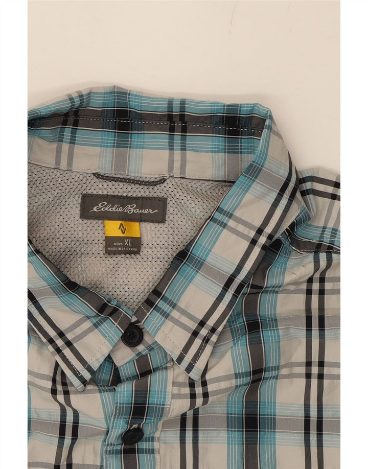 EDDIE BAUER Mens Short Sleeve Shirt XL Blue Check Polyester Vintage Eddie Bauer and Second-Hand Eddie Bauer from Messina Hembry 