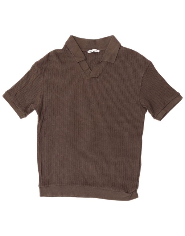 Polo Zara da uomo piccola in cotone marrone