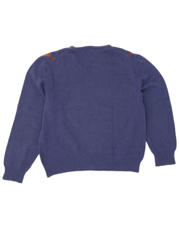 Maglione da donna con scollo a V Mazzonetto UK 12 Blu medio Argyle/Diamante