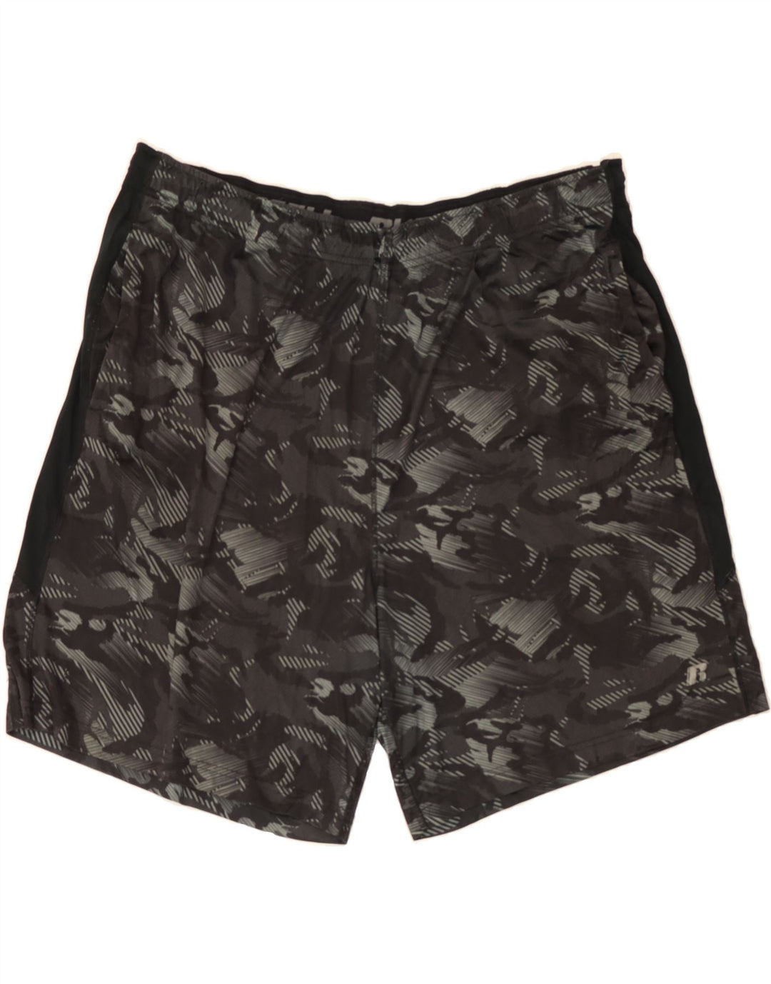 RUSSELL ATHLETIC Mens Sport Shorts 2XL Black Camouflage Polyester Vintage Russell Athletic and Second-Hand Russell Athletic from Messina Hembry 