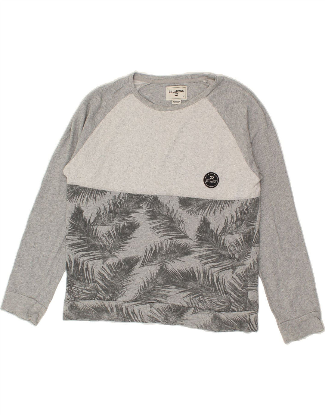 BILLABONG Boys Sweatshirt Jumper 15-16 Years Grey Colourblock Cotton Vintage Billabong and Second-Hand Billabong from Messina Hembry 