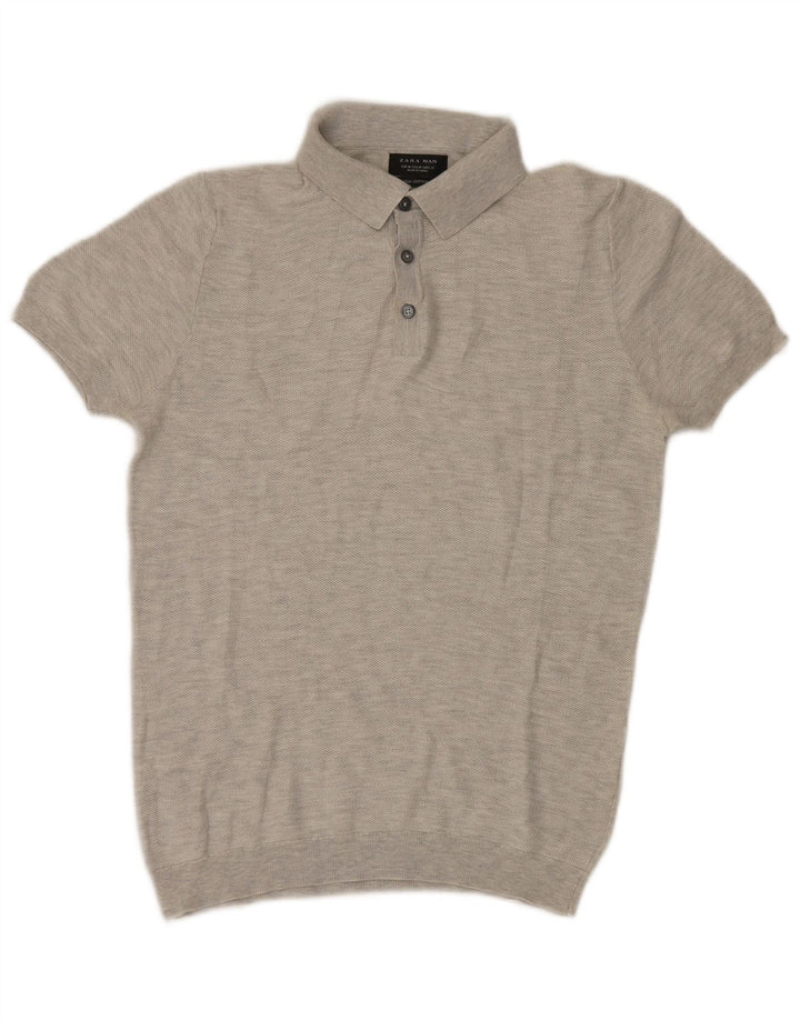Maglione Zara da uomo a maniche corte con collo a polo grigio medio screziato