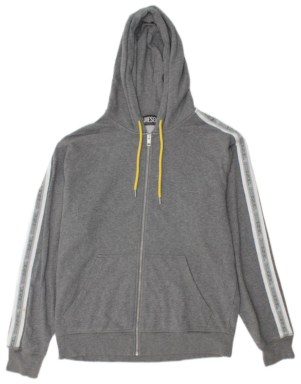 Maglione con cappuccio e zip grafica da uomo Diesel grande in cotone grigio