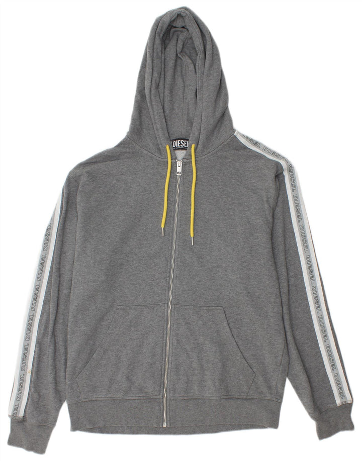 Maglione con cappuccio e zip grafica da uomo Diesel grande in cotone grigio