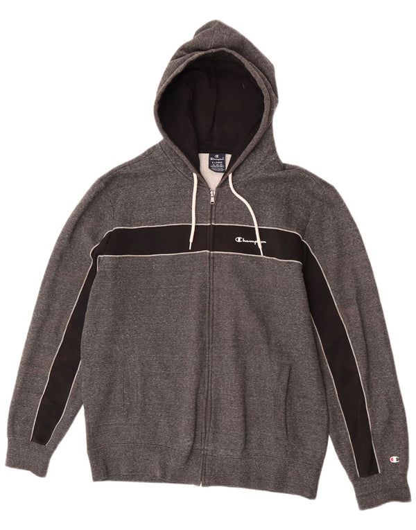 Maglione con cappuccio e zip da uomo Champion XL in cotone color block grigio