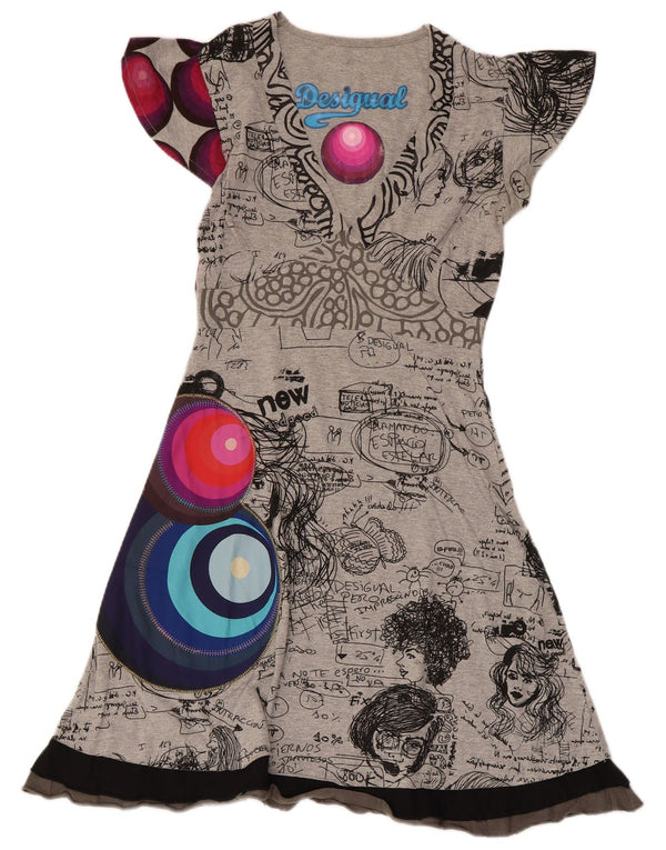 Desigual Abito da donna a linea A con grafica UK 8 piccolo in cotone grigio