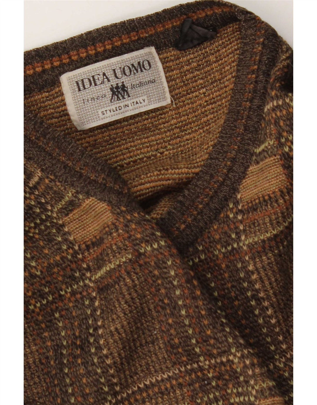 Maglione girocollo da uomo vintage a quadri marroni grandi