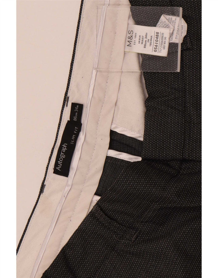Pantaloncini chino slim fit da uomo Marks & Spencer W34 grande poliestere maculato grigio