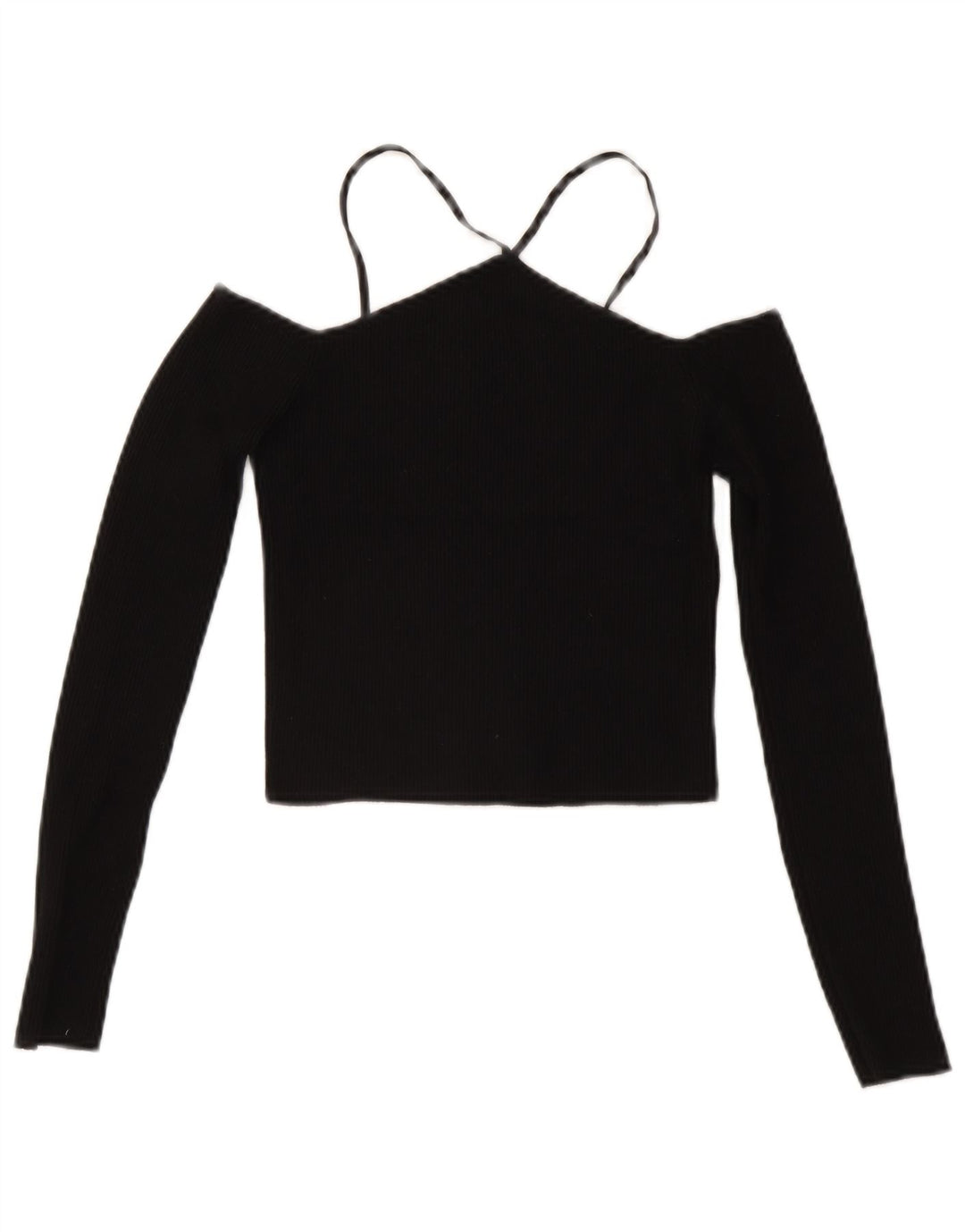 Top corto Zara da donna a maniche lunghe con spalle scoperte UK 12 viscosa nera media
