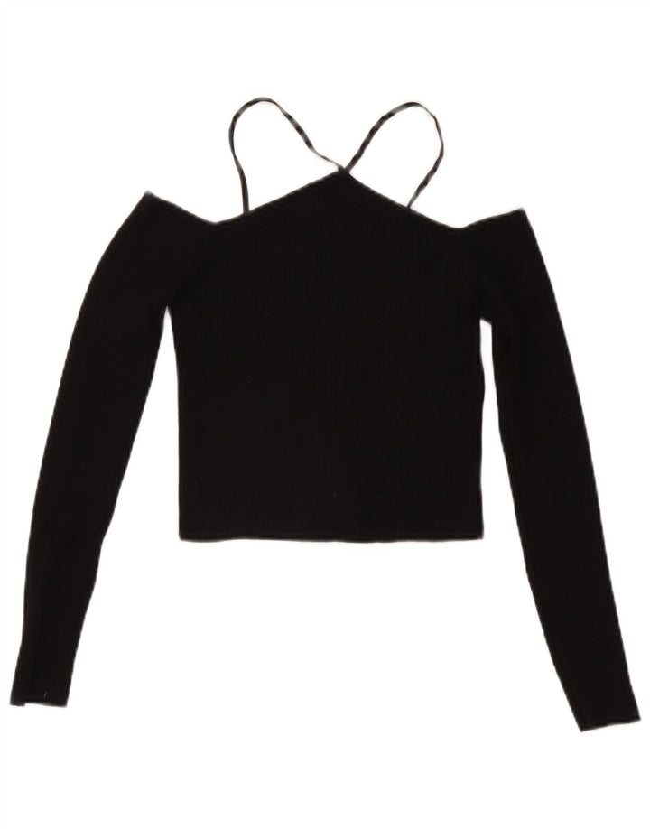Top corto Zara da donna a maniche lunghe con spalle scoperte UK 12 viscosa nera media