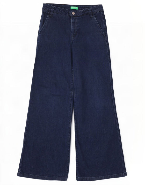 Jeans Benetton da donna a gamba larga UK 10 Small W28 L31 Blu navy
