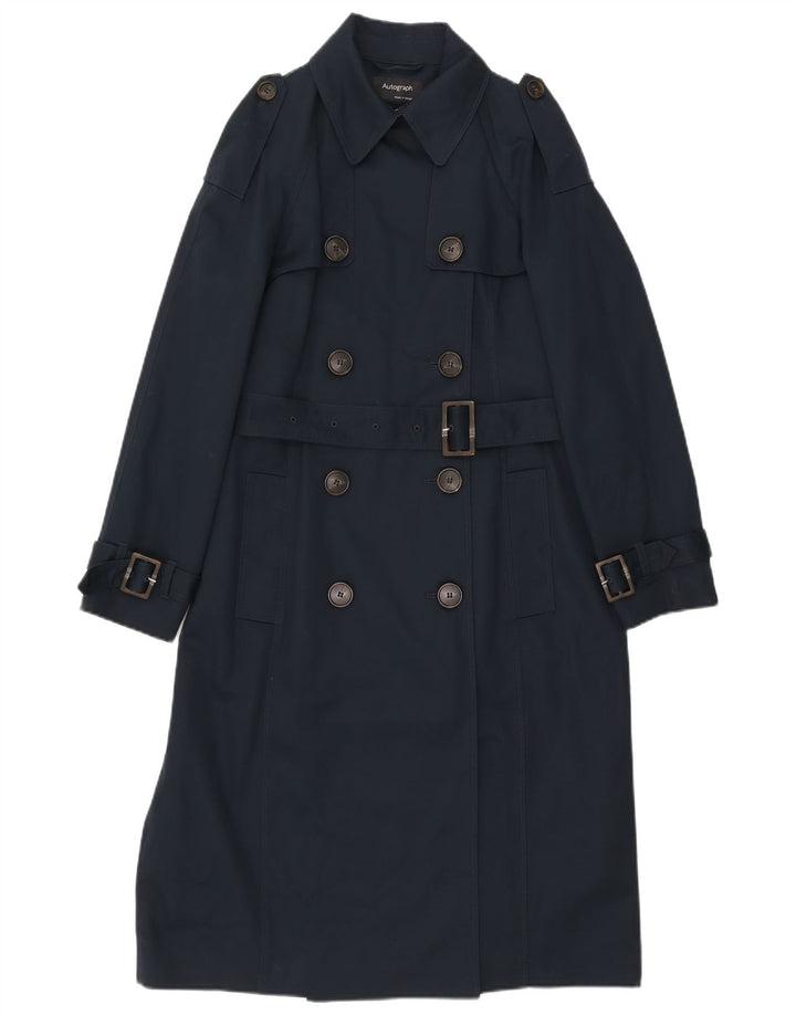 Trench da donna Marks & Spencer UK 12 medio cotone blu navy