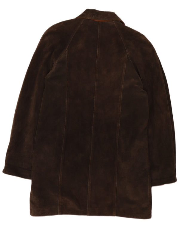Soprabito oversize in pelle scamosciata vintage da donna UK 2 2XS in pelle marrone