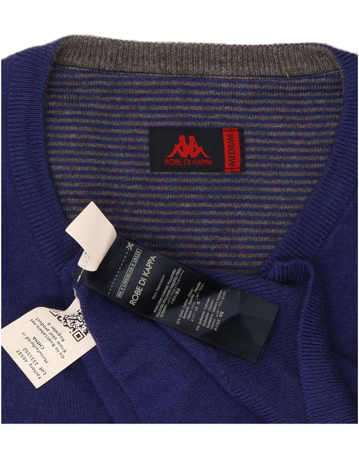 KAPPA Mens V-Neck Jumper Sweater Medium Blue Cotton Vintage Kappa and Second-Hand Kappa from Messina Hembry 