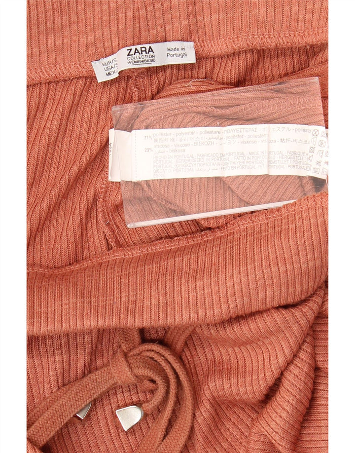 Pantaloni da tuta da donna Zara a gamba larga UK 8 piccoli in poliestere marrone