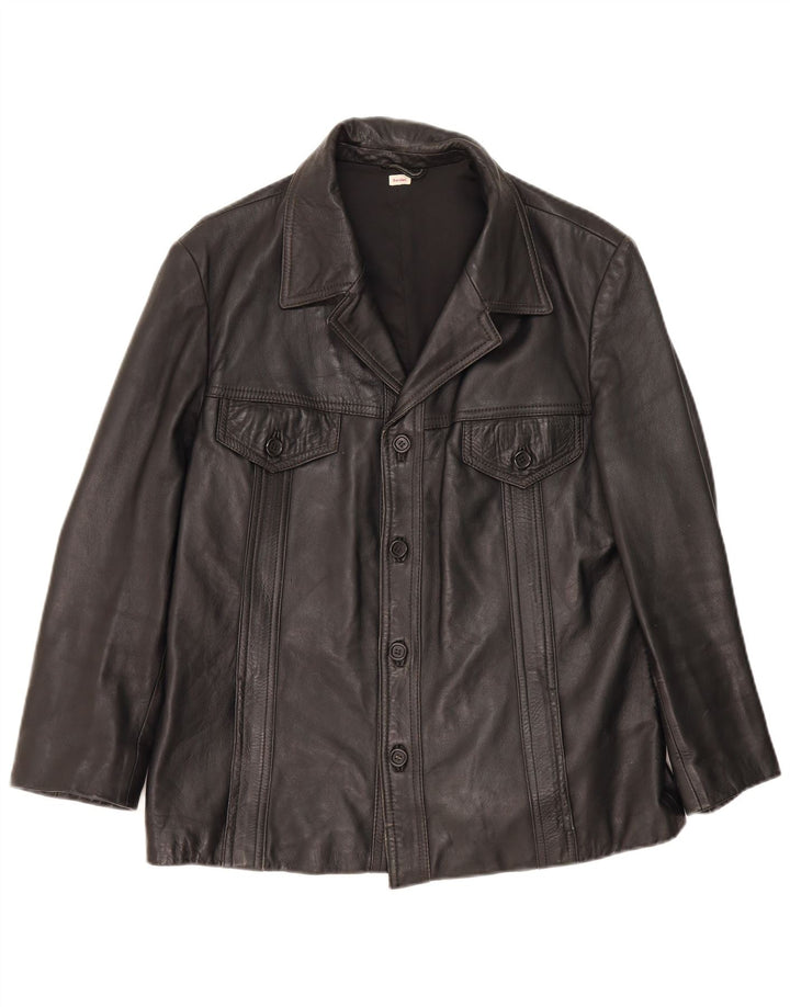 Giacca in pelle vintage da uomo UK 38 media nera