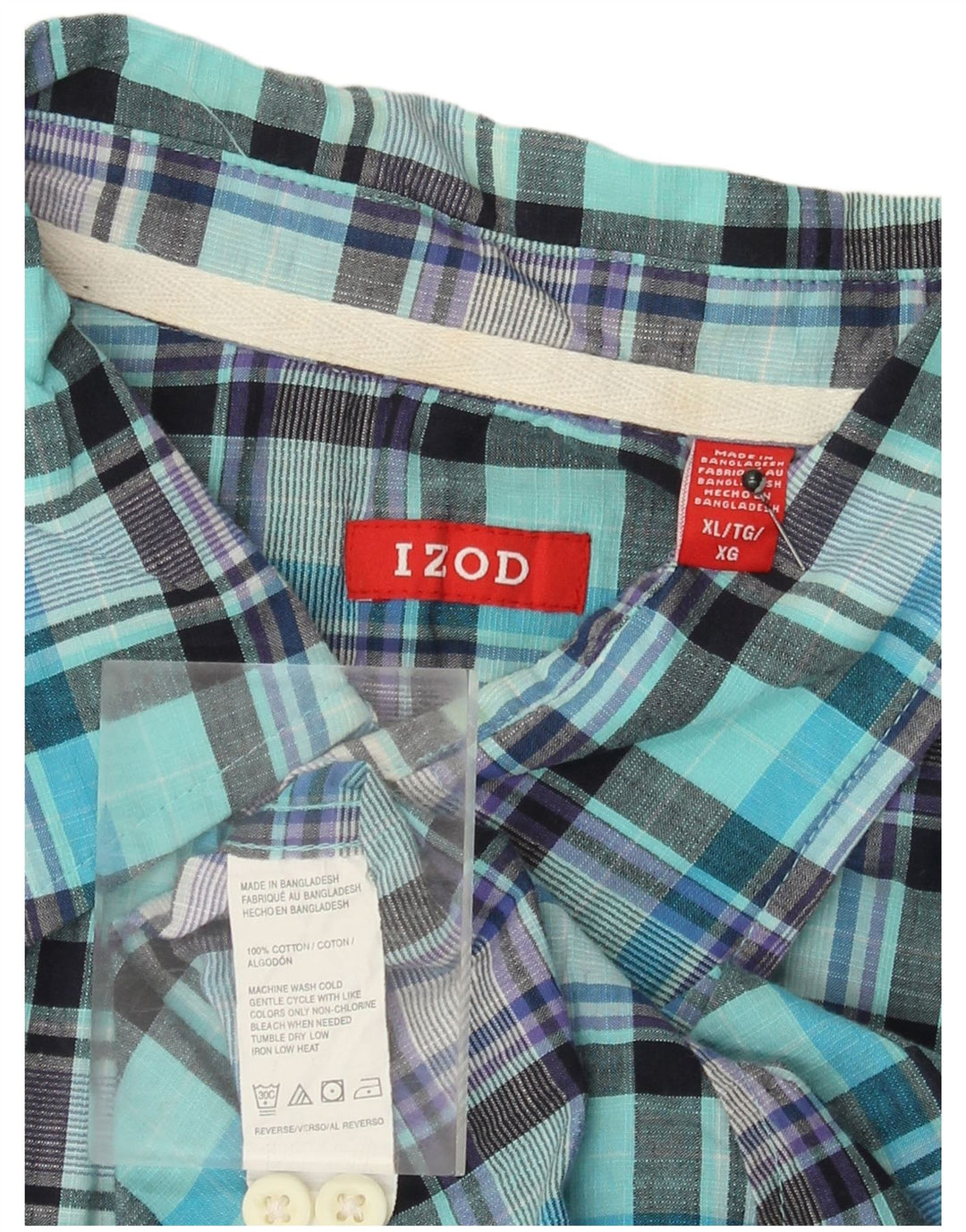 Camicia a maniche corte da uomo Izod XL in cotone a quadri turchese