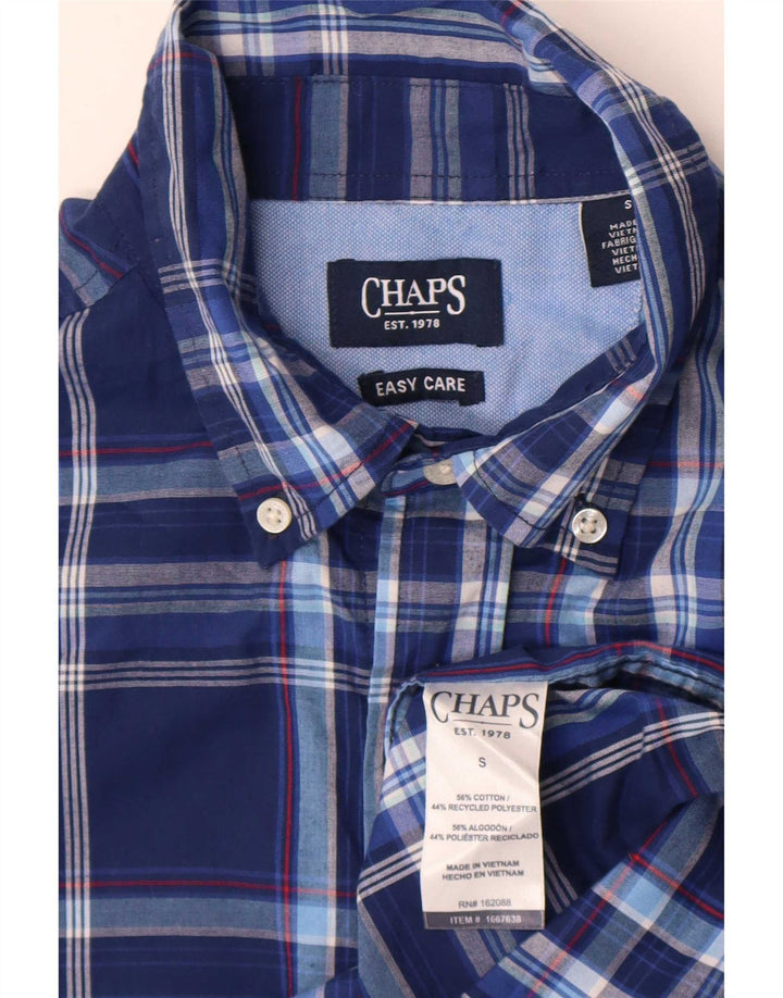 Chaps Camicia a maniche corte da uomo Easy Care piccola in cotone scozzese blu navy