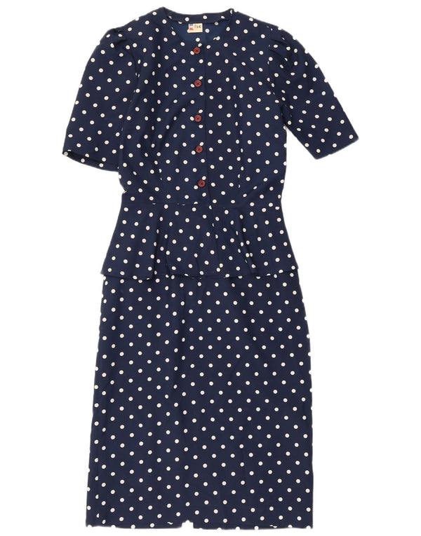 Abito peplo da donna vintage IT 42 Poliestere medio a pois blu navy