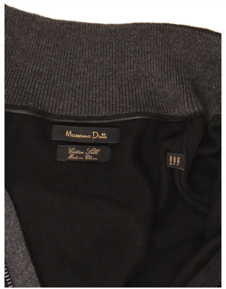 Massimo Dutti Maglione cardigan con zip intera da uomo grande cotone nero