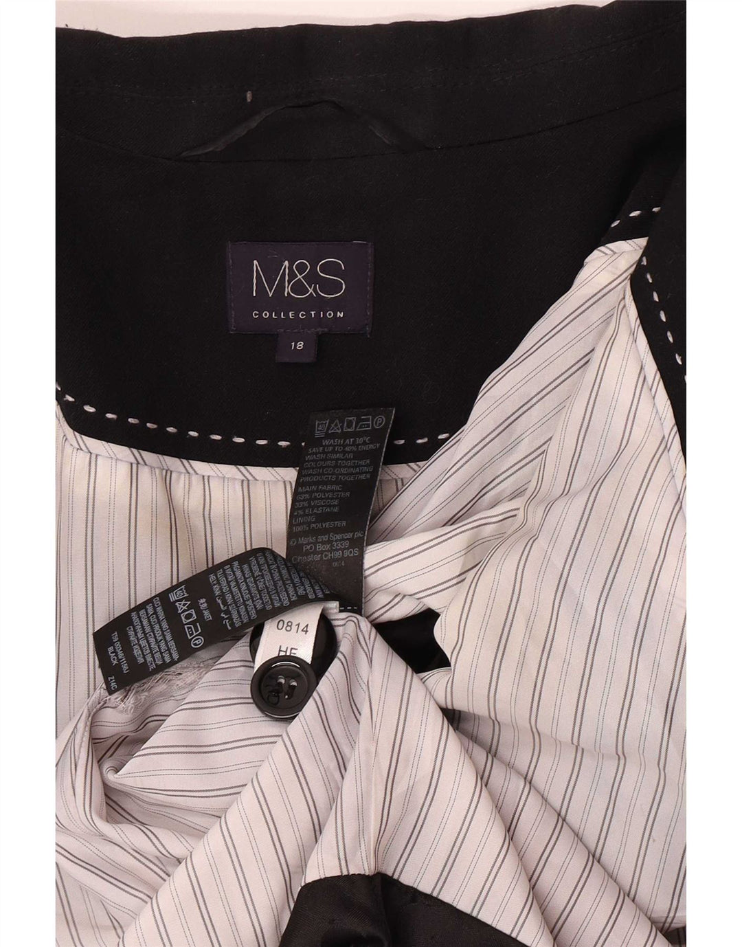Giacca blazer a 1 bottone da donna Marks & Spencer UK 18 XL poliestere nero